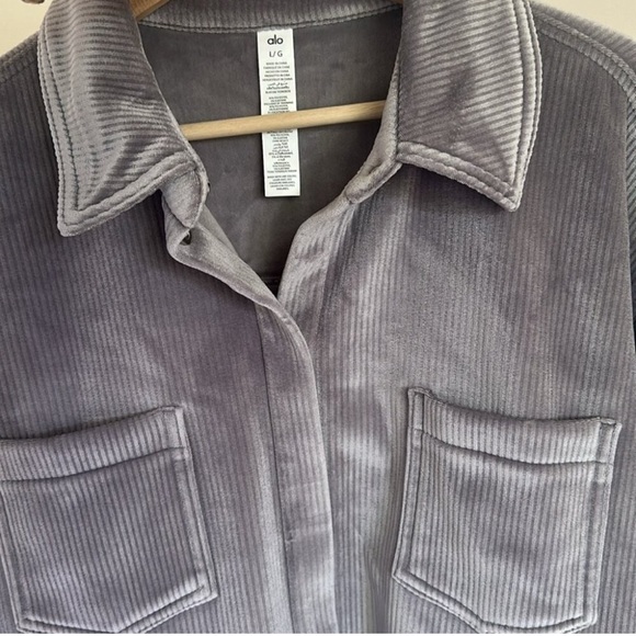 NEW Alo Yoga Ribbed Velour Mountain Side Shacket in Fog Blue Gray | size L - Picture 6 of 7